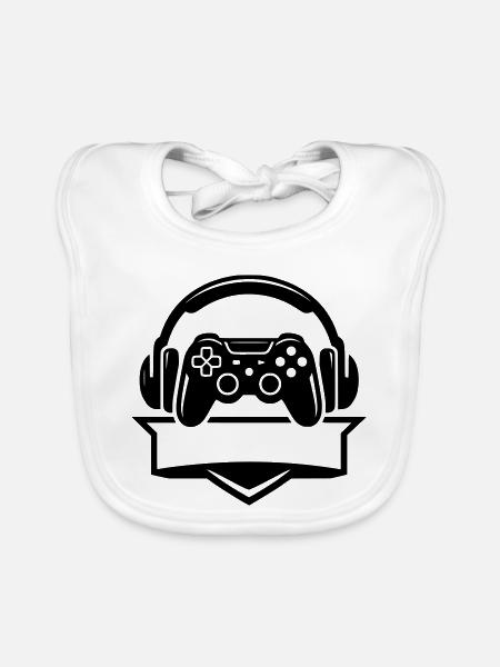 Gamer Headset Banner Logo - Baby Bio-Lätzchen - Weiß - Vorne