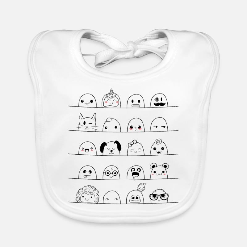 Doodle kawaii - Bavoir bio Bébé - blanc