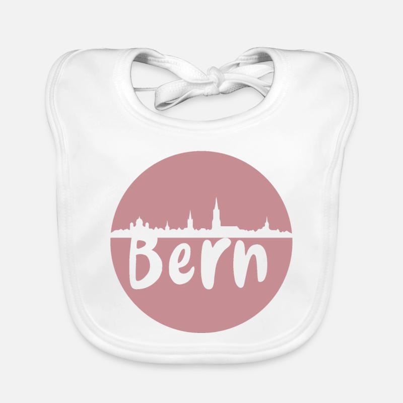 Bern, skyline, circle, purple, silhouette, brown Organic Baby Bibs