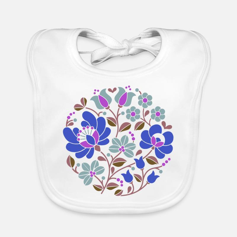Fleurs hongroises, bleu, fleurs colorées, vrilles, fleur Bavoir bio Bébé