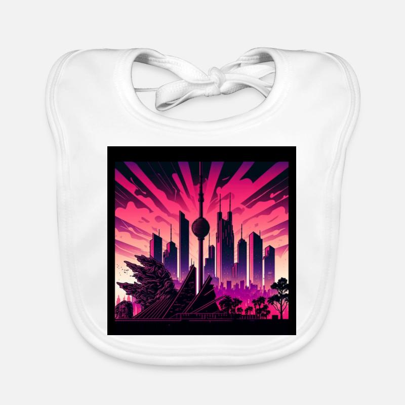 Skyline von Berlin im Abendlicht Retrowave Optik Baby Bio-Lätzchen
