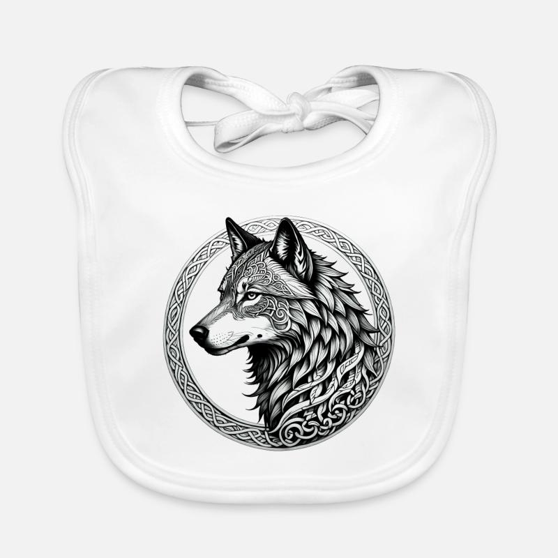 Wolf mit keltischem Knoten 02 - Baby Bio-Lätzchen - Weiß