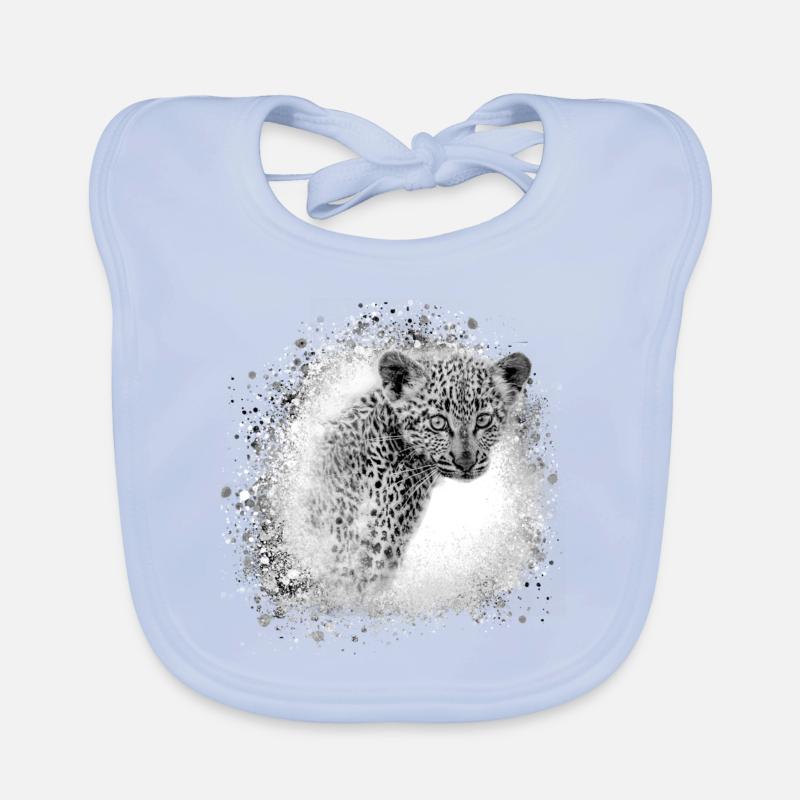 leopard, cat, wildcat, graffiti, painting, grey Organic Baby Bibs