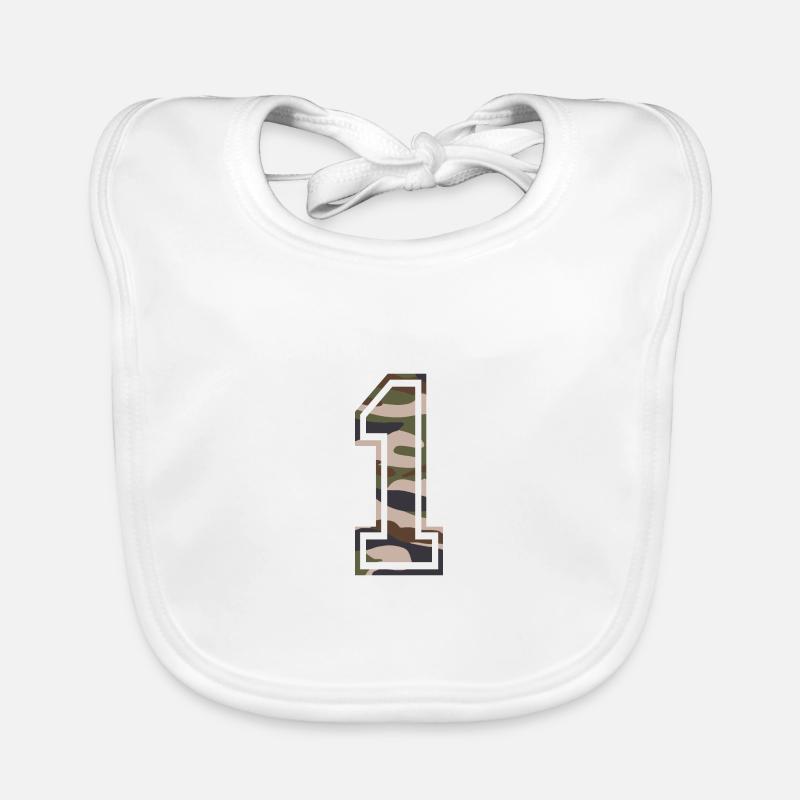 Number 1, camouflage-brown-green, customisable Organic Baby Bibs