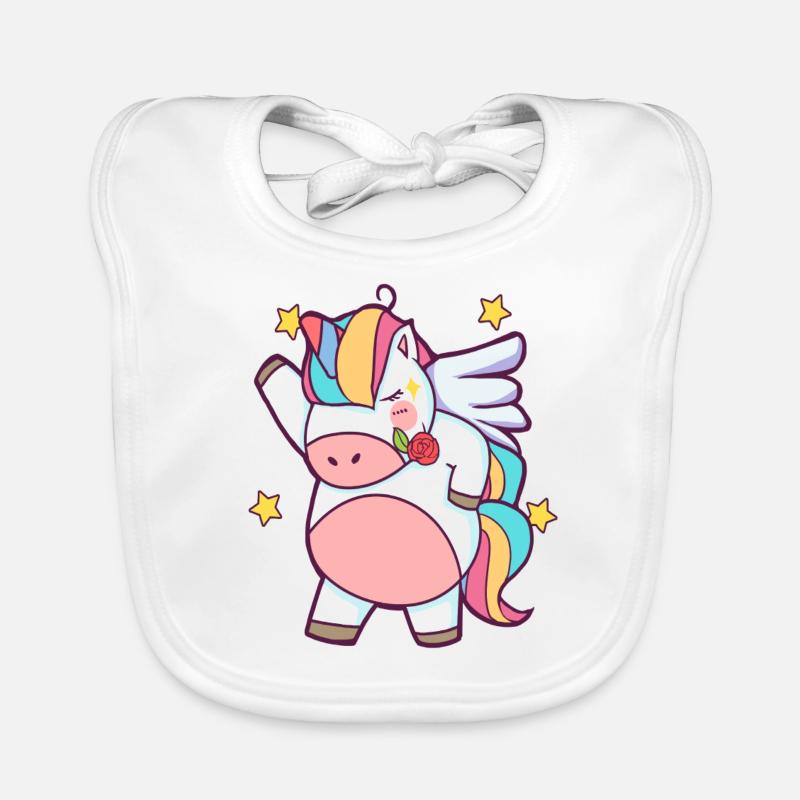 Dapping Einhorn - Dap Einhorn Tshirt mit Rose - Baby Bio-Lätzchen - Weiß