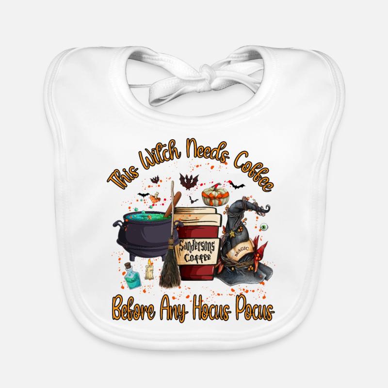 This Witch Needs Coffee, Halloween, Halloween Deco Organic Baby Bibs