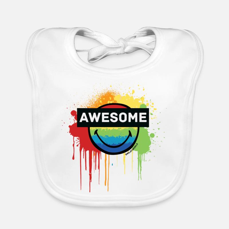 SmileyWorld Awesome Regenbogen-Smiley - Baby Bio-Lätzchen - Weiß