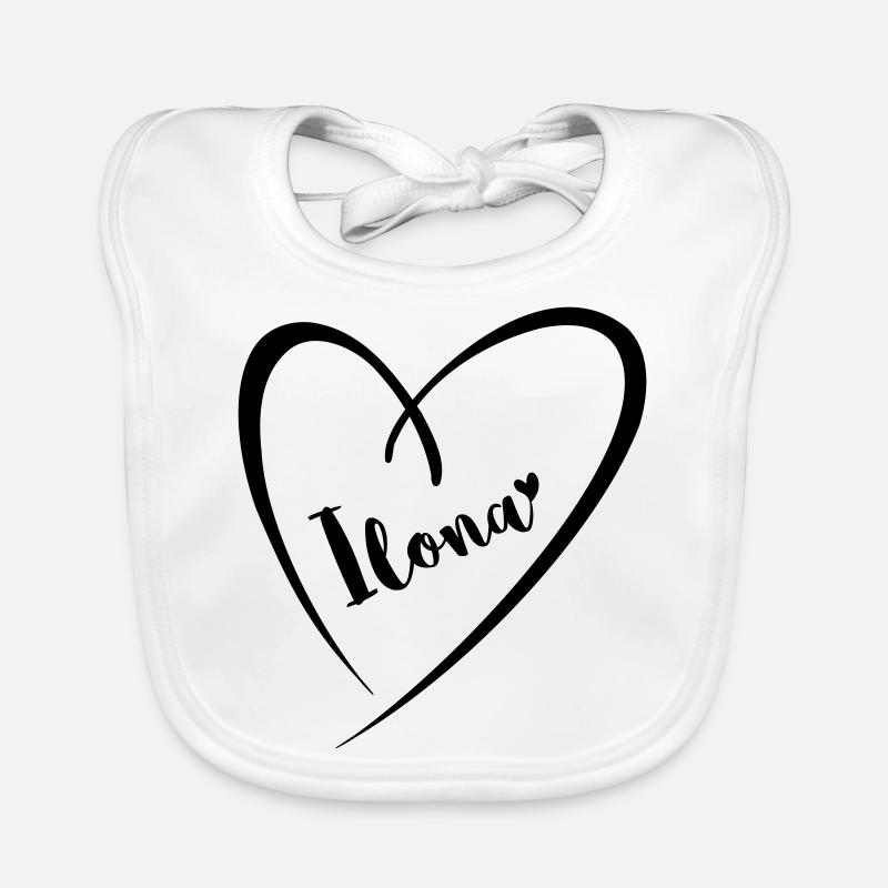 Ilona nom prénom dans le cadre du coeur Bavoir bio Bébé