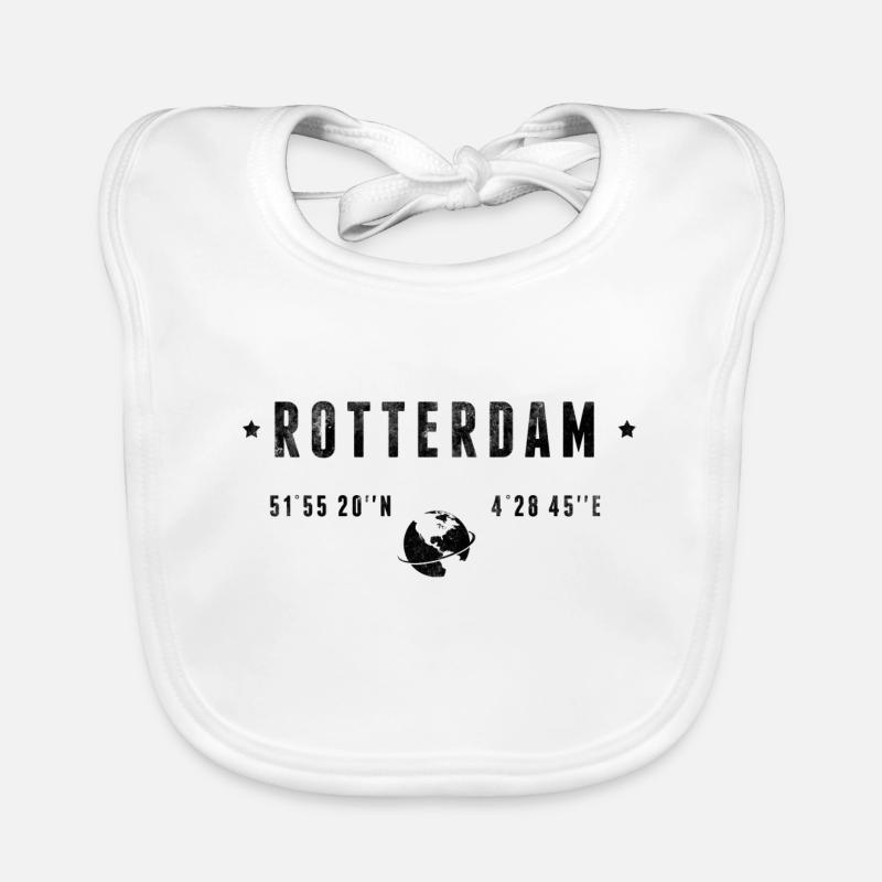 Rotterdam Coordonnées Géographiques Stylisées - Bavoir bio Bébé - blanc