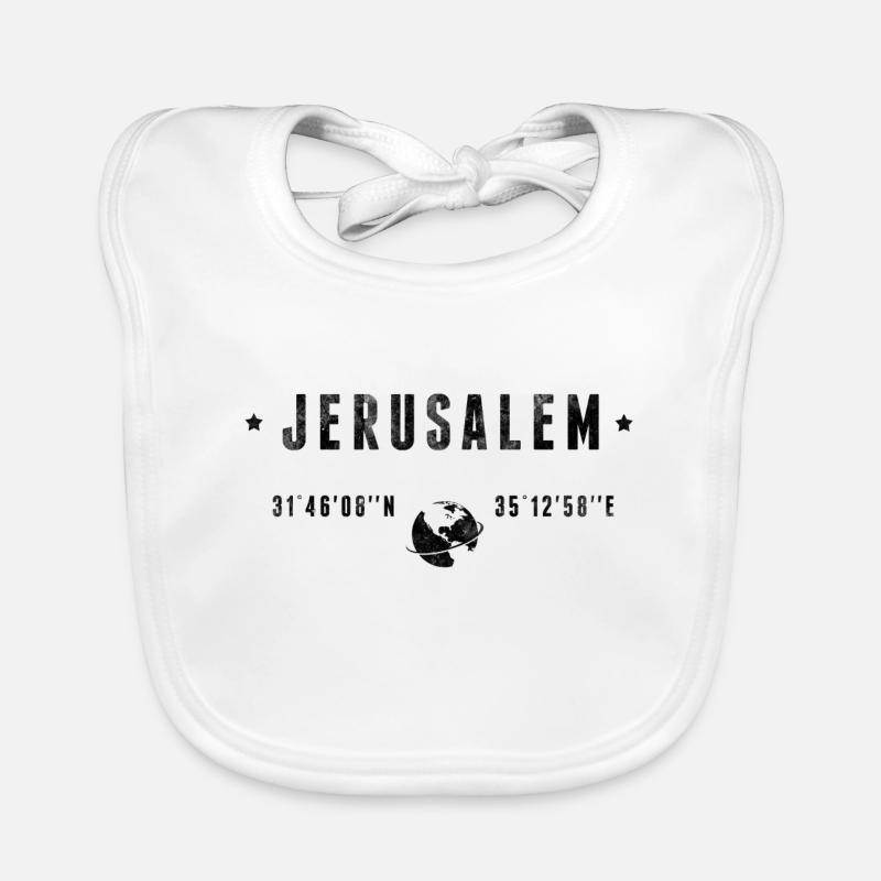 Jérusalem Coordonnées Géographiques Stylisées - Bavoir bio Bébé - blanc