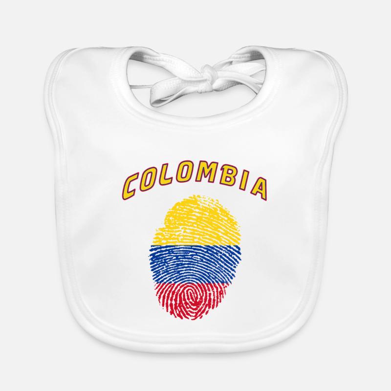 Colombie Empreinte digitale / Cadeau drapeau - Bavoir bio Bébé - blanc