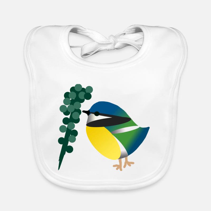 Mésange bleue et baies Bavoir bio Bébé