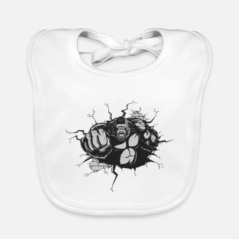 Gorille Percée Mur Noir Blanc - Bavoir bio Bébé - blanc