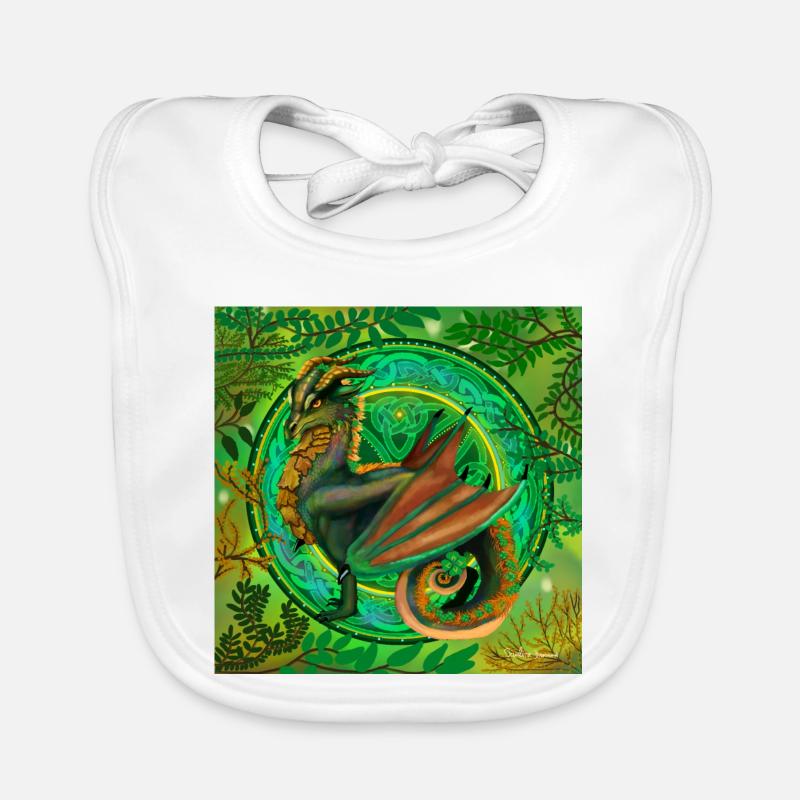 dragon vert forestier - Bavoir bio Bébé - blanc