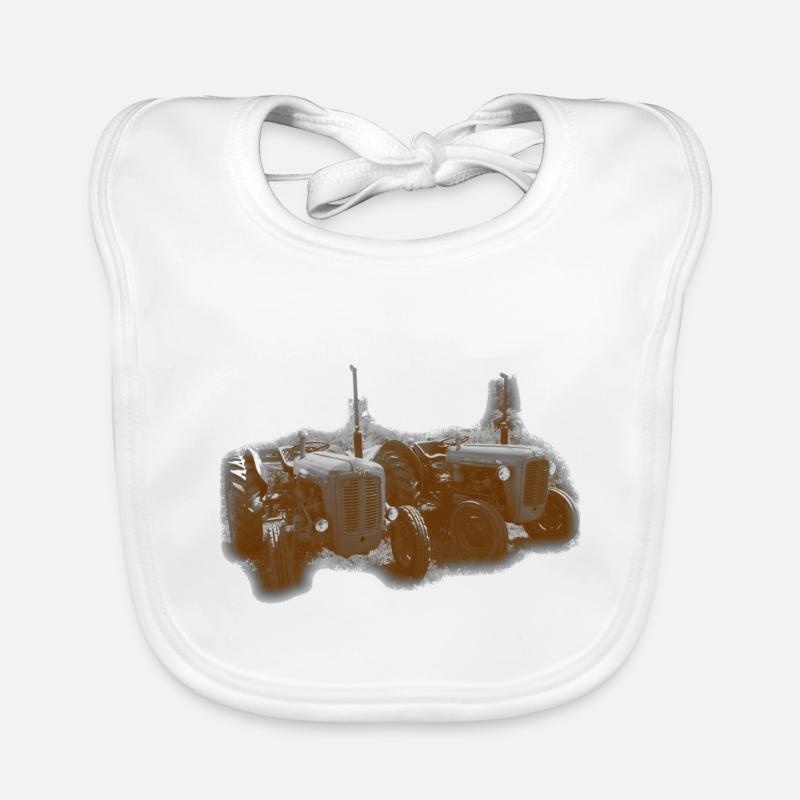 Vintage Tractors Rust Orange Organic Baby Bibs