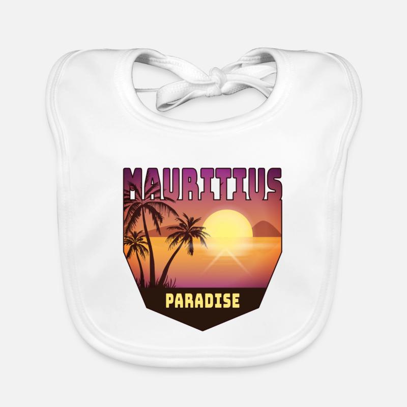 Mauritius Design mit Palmen und Sonne / Geschenk Baby Bio-Lätzchen