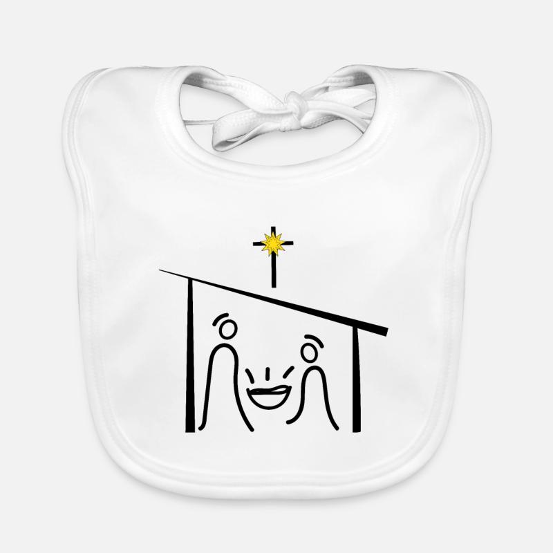 Scène de la Nativité, Jésus, Noël, l'Avent - Bavoir bio Bébé - blanc