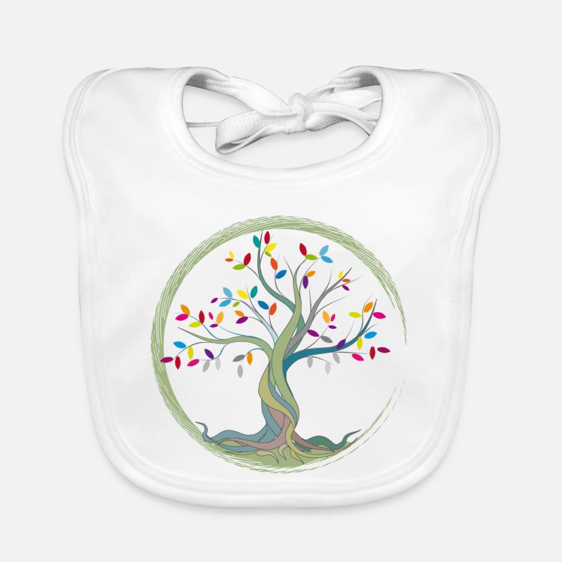 small tree with colorful leaves in a circle Organic Baby Bibs
