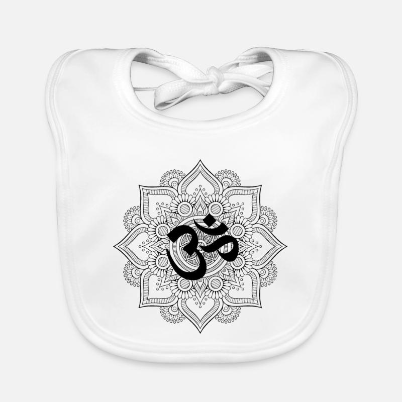 Mandala OM noir - Bavoir bio Bébé - blanc