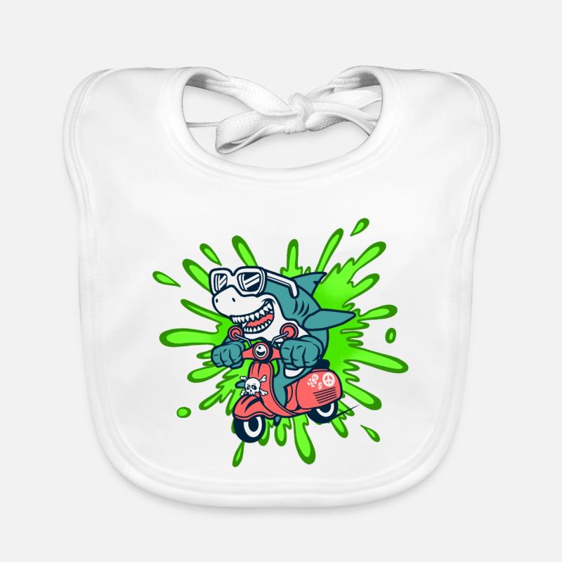 Shark Funny Moped Moped Roller Comic Organic Baby Bibs