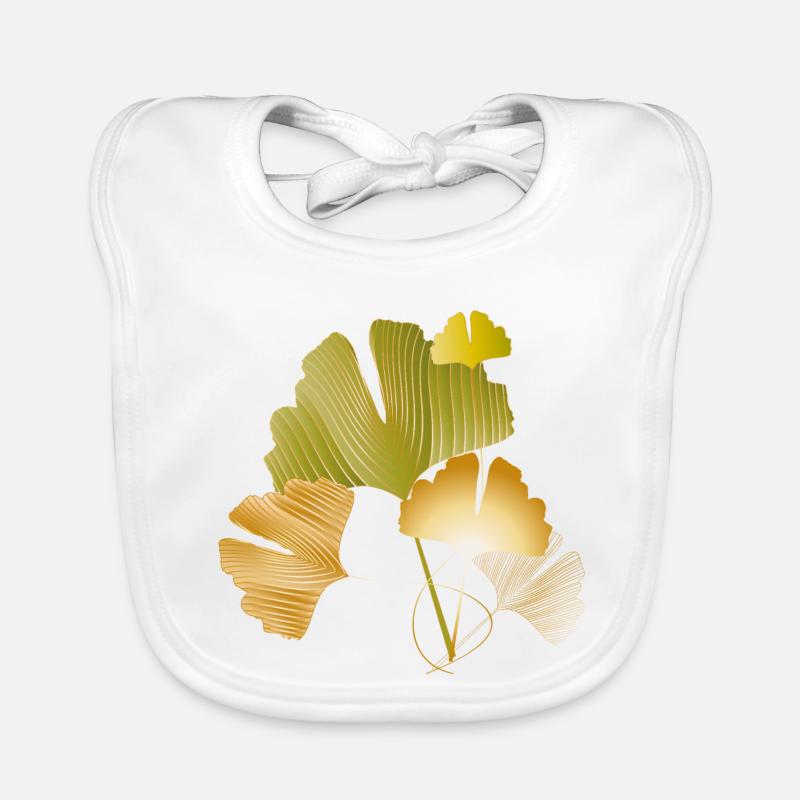 Feuilles élégantes de ginkgo doré et vert Bavoir bio Bébé