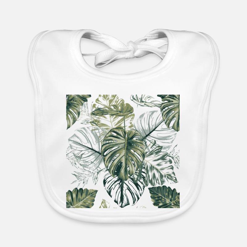 Tropical Monstera Leaves Pattern Organic Baby Bibs