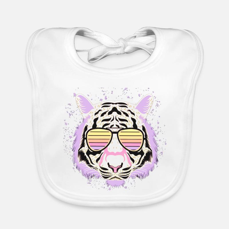 Tigre Psychedelic Lunettes Style - Bavoir bio Bébé - blanc