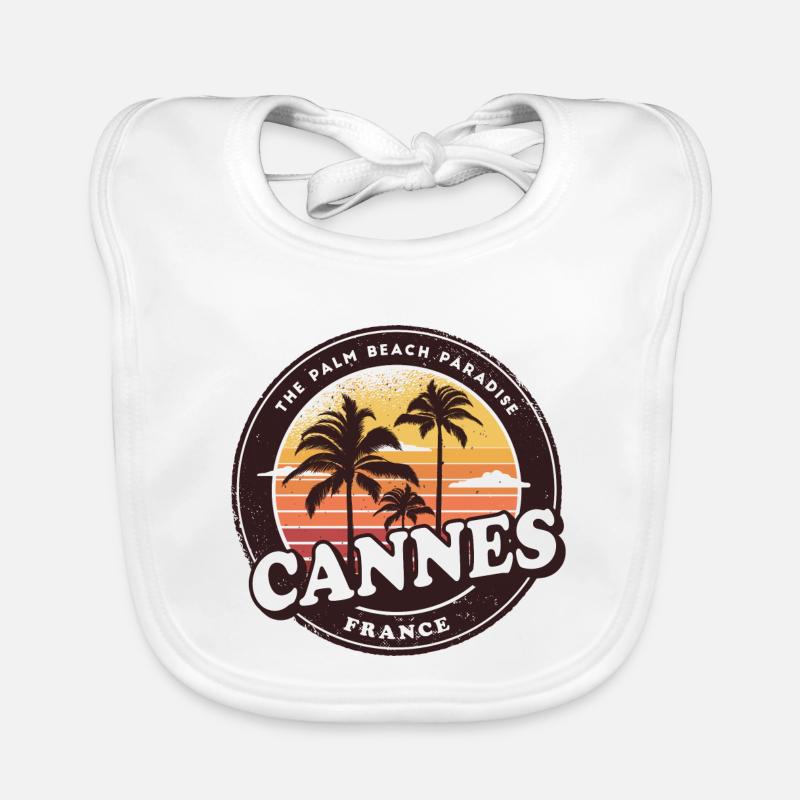Cannes Frankreich Vintage Beach Design / Geschenk - Baby Bio-Lätzchen - Weiß