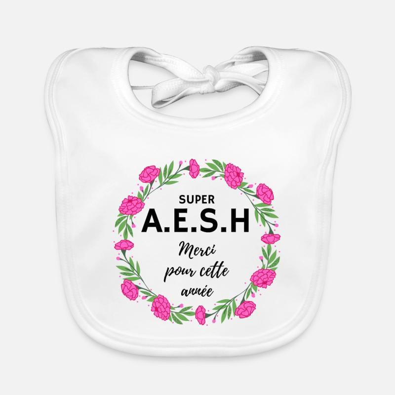 super AESH A.E.S.H. Merci pour cette année fleurs - Bavoir bio Bébé - blanc