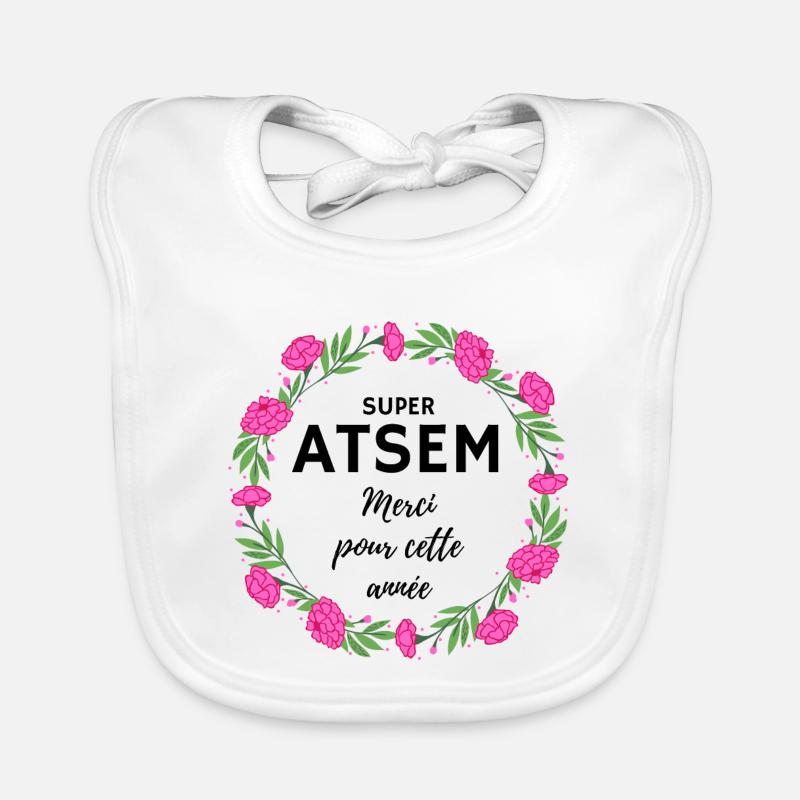 Super Atsem Merci pour cette année fleurs rose - Bavoir bio Bébé - blanc