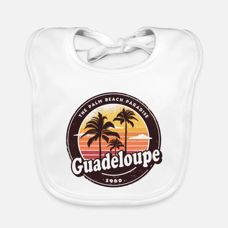 Guadeloupe Vintage Beach Design / Idée cadeau - Bavoir bio Bébé - blanc