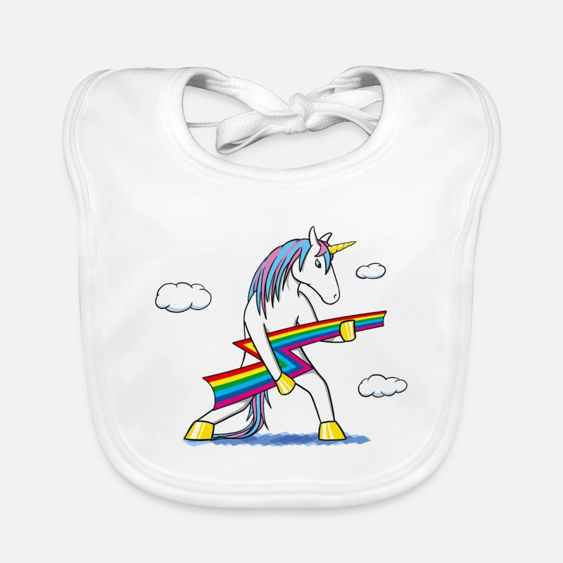 Rainbow Rock – Licorne avec éclair arc‑en‑ciel - Bavoir bio Bébé - blanc