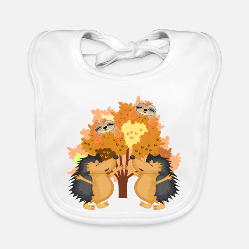 HERBST BAUM Glückliches IGEL PAAR FAULTIERE Baby Bio-Lätzchen