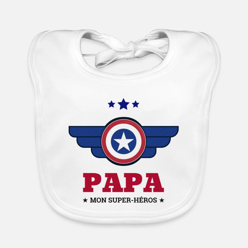 Papa mon super héros - Bavoir bio Bébé - blanc