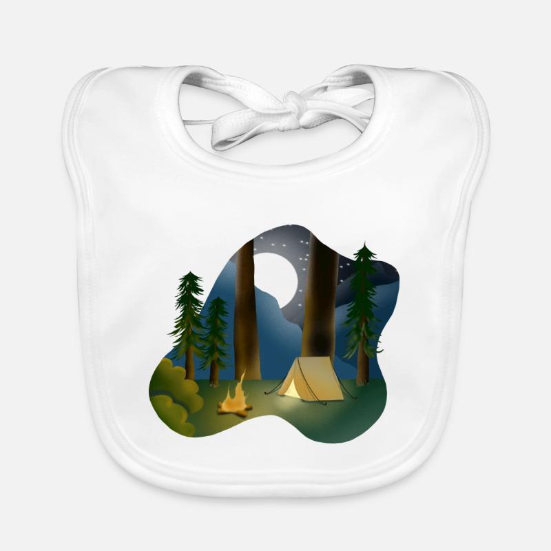 Moonlit night in forest camping - Organic Baby Bibs - white