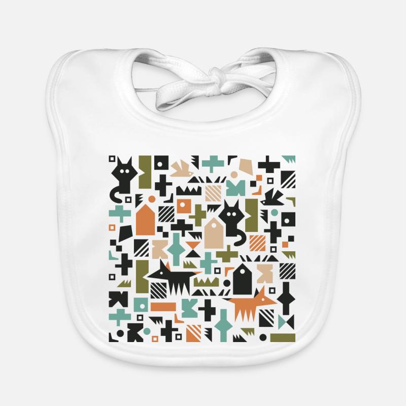 Cat fox bird pattern l multicolour Organic Baby Bibs