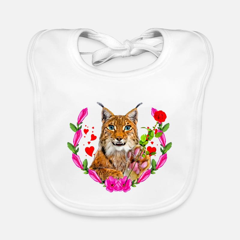 Chat lynx avec rose pour l’amour Bavoir bio Bébé