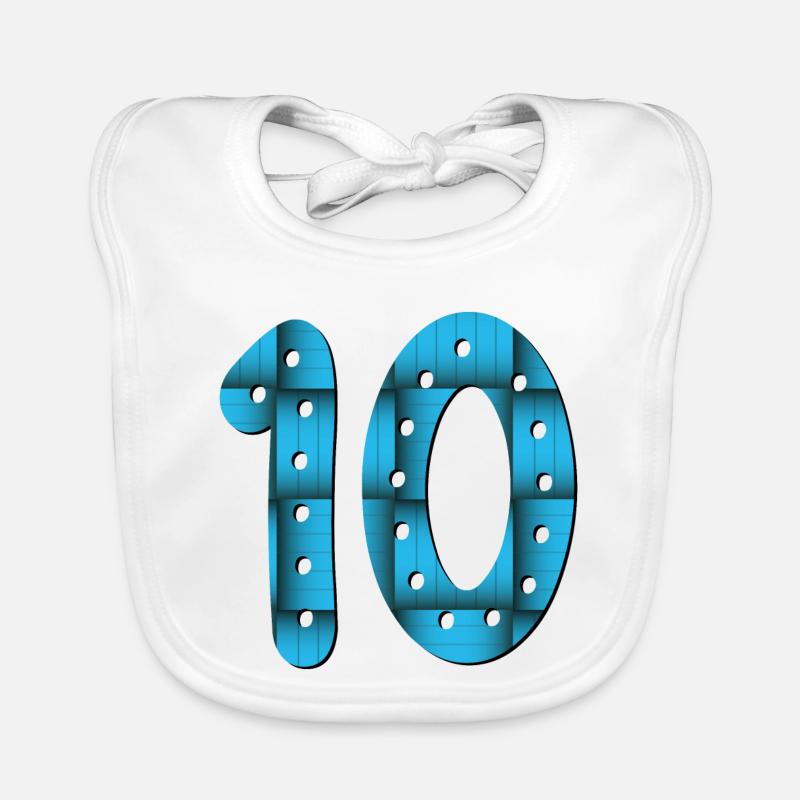 Number 10 - TEN - 10th birthday Organic Baby Bibs