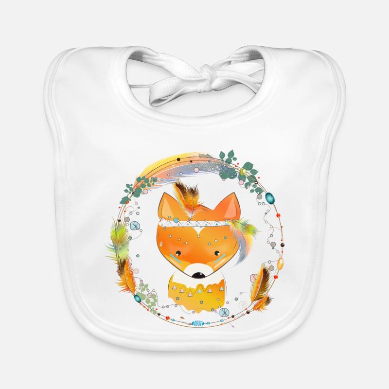 small fox with feather decoration in ethno frame Organic Baby Bibs