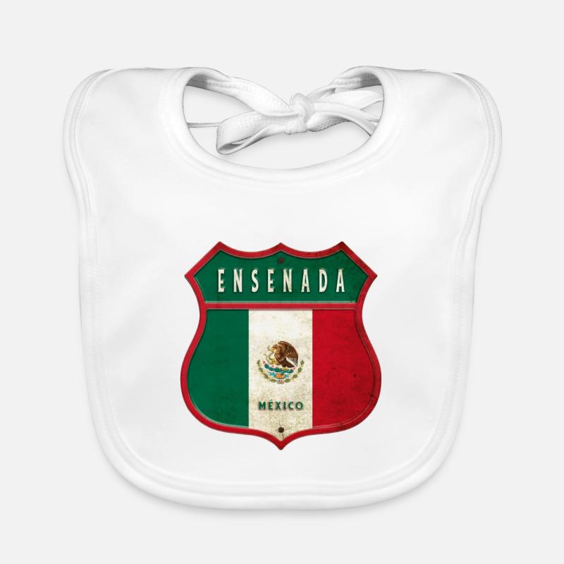 Ensenada Mexico crest design - Organic Baby Bibs - white