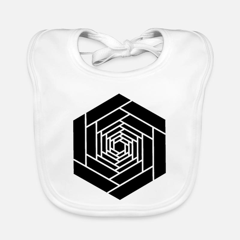 Hexagone infini noir fleur - Bavoir bio Bébé - blanc
