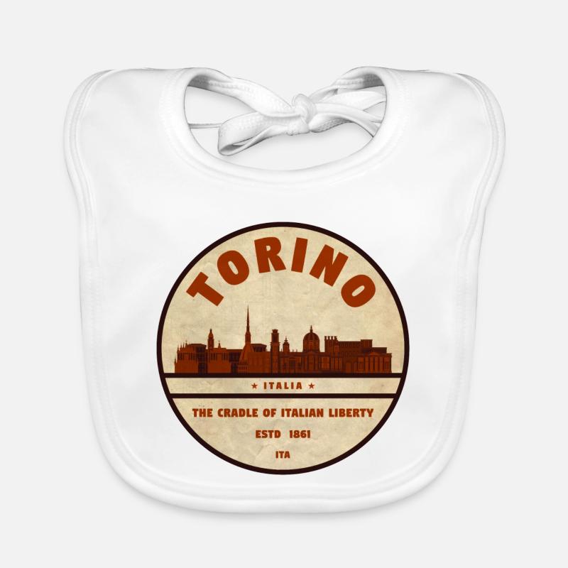 Torino Skyline Retro-Emblem Baby Bio-Lätzchen