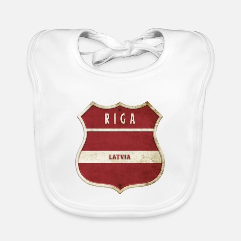 Design du drapeau des armoiries de Riga, Lettonie - Bavoir bio Bébé - blanc