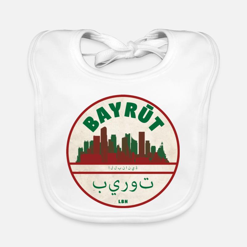 Beirut Skyline Retro Emblem Organic Baby Bibs