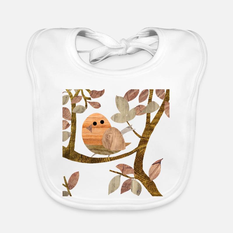 Oiseau dans un arbre - Bois Bavoir bio Bébé