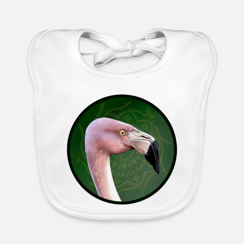 Flamant rose en vert mandala - Bavoir bio Bébé - blanc