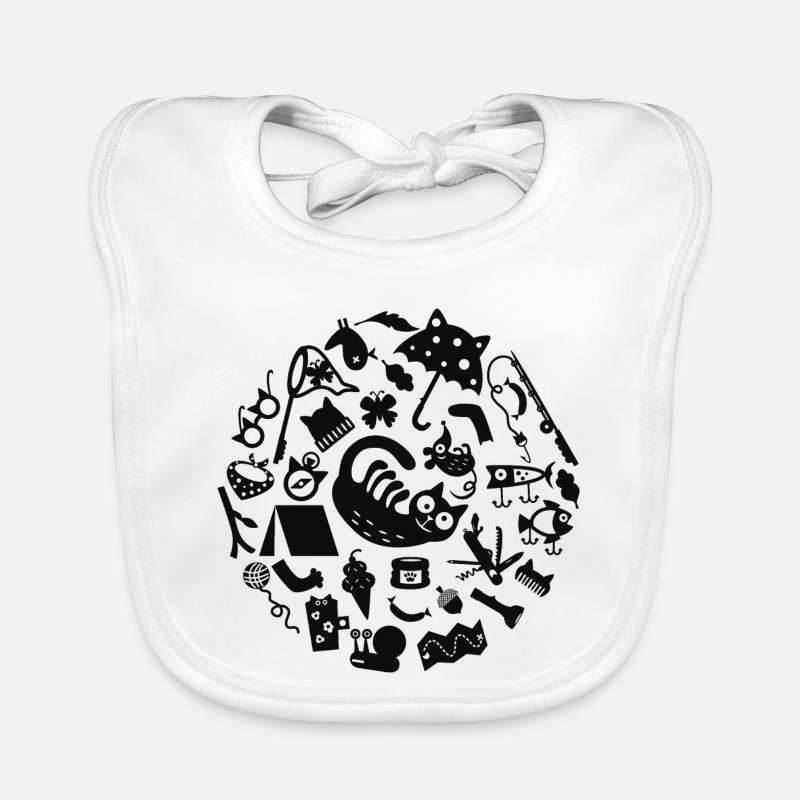Cat Camping L Black Organic Baby Bibs