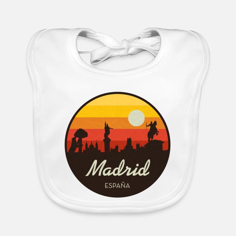 Madrid Sunset Skyline Rétro - Bavoir bio Bébé - blanc