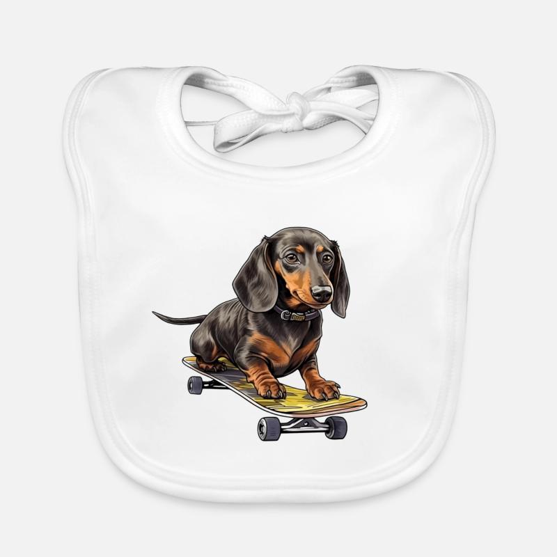 Dachshund Skateboard Adventure Organic Baby Bibs