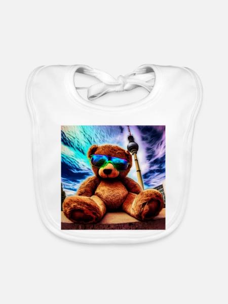 Teddy in Berlin II - Baby Bio-Lätzchen - Weiß - Vorne